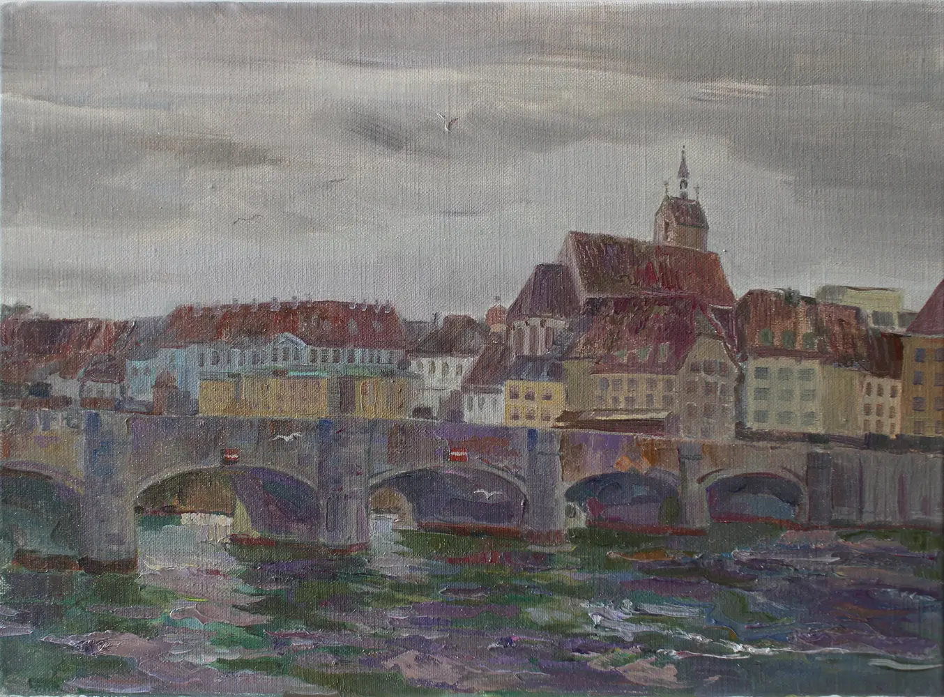 The Middle Bridge with dark clouds in Basel