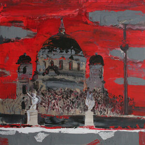 Berlin Cathedral with a red sky